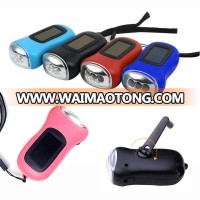 Outdoor Mini 3 LED Solar Power Light Hand Crank Dynamo Flashlight Torch Lamp